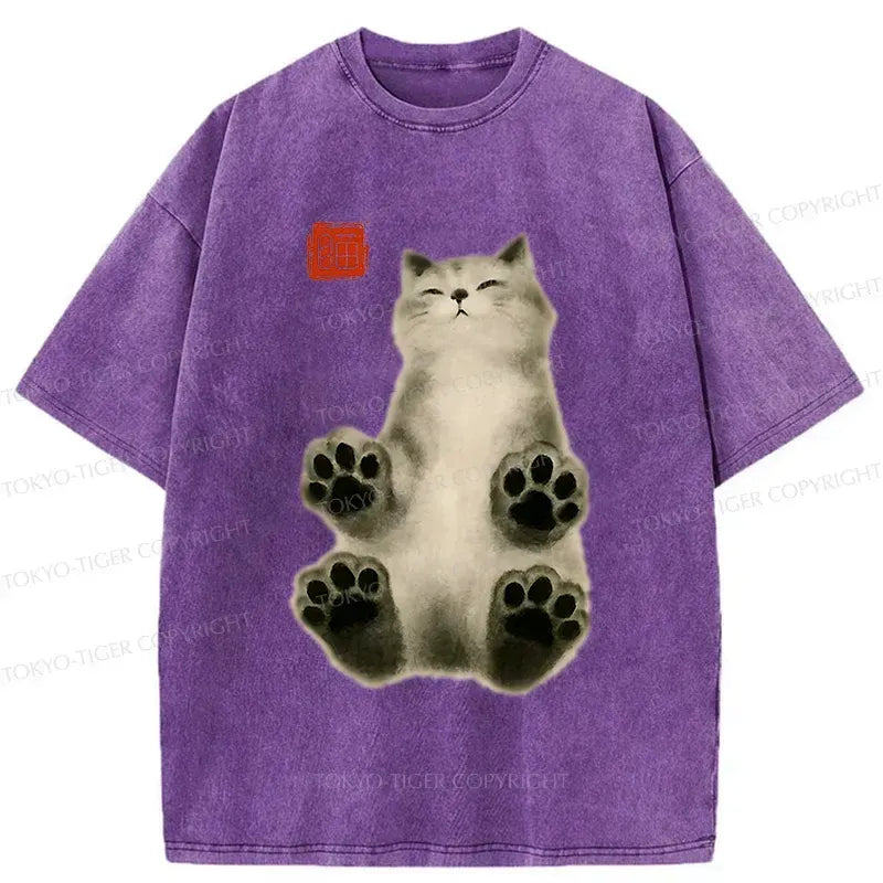 Kyoto-Lion Fluffy Cat Washed T-Shirt