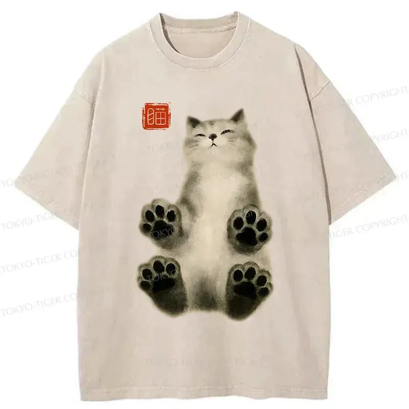Washed Vintage Cat T-Shirt for Summer