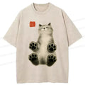 Washed Vintage Cat T-Shirt for Summer