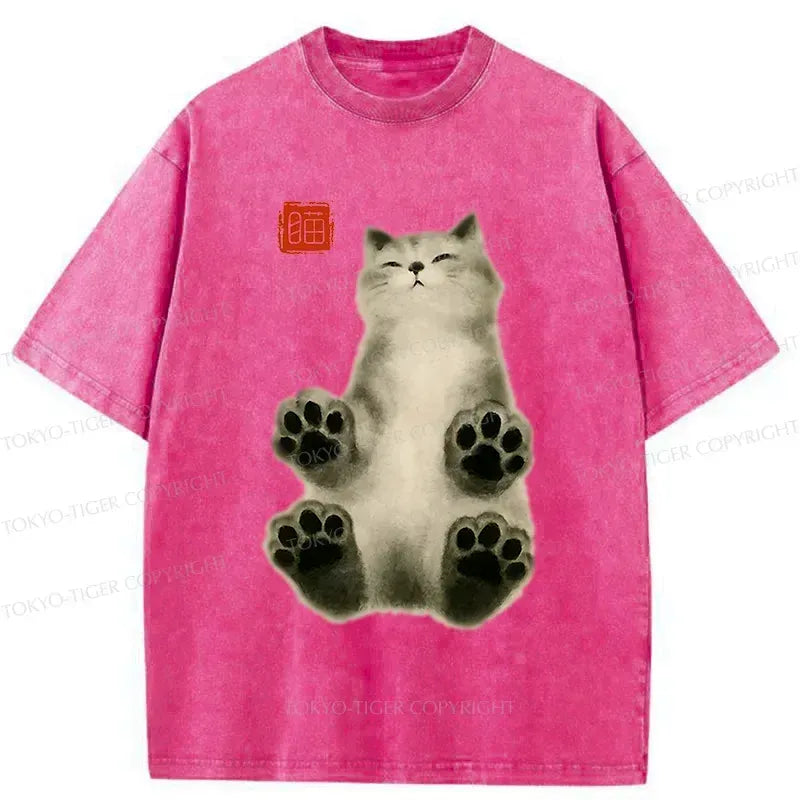 Washed Vintage Cat T-Shirt for Summer