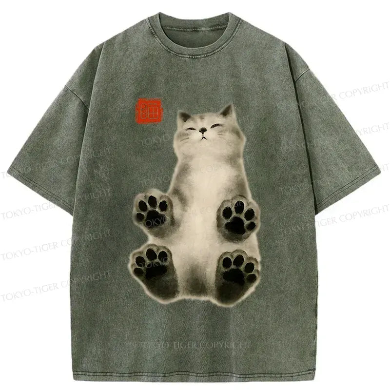 Kyoto-Lion Fluffy Cat Washed T-Shirt