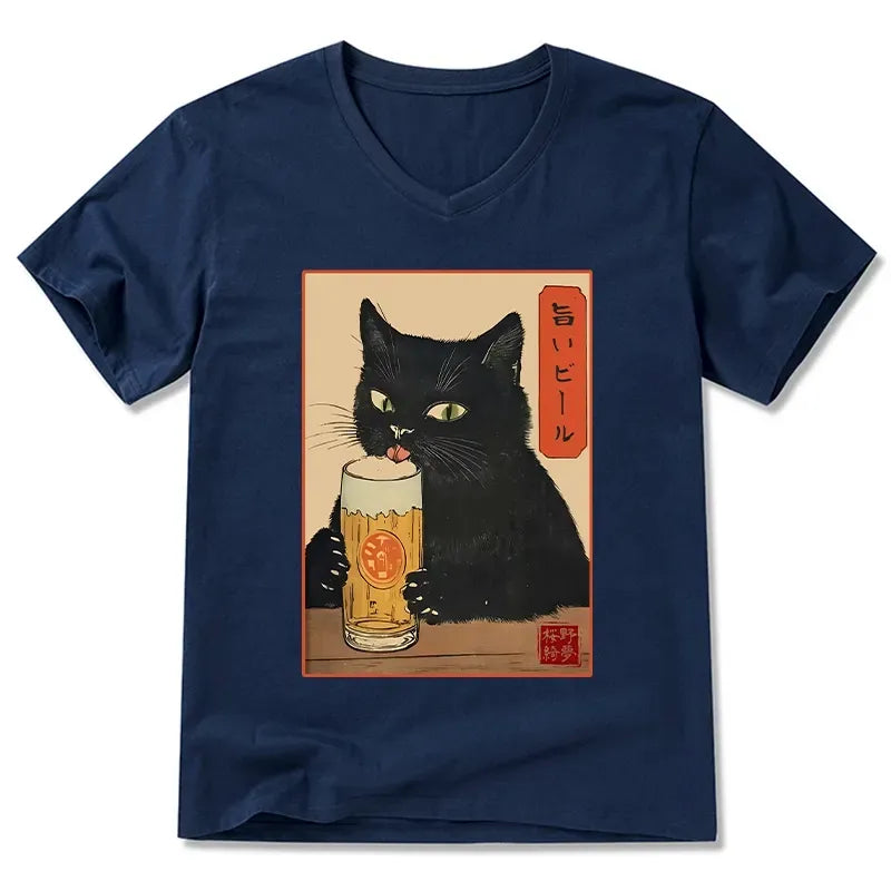 Japanese Cat Beer V-Neck T-Shirt