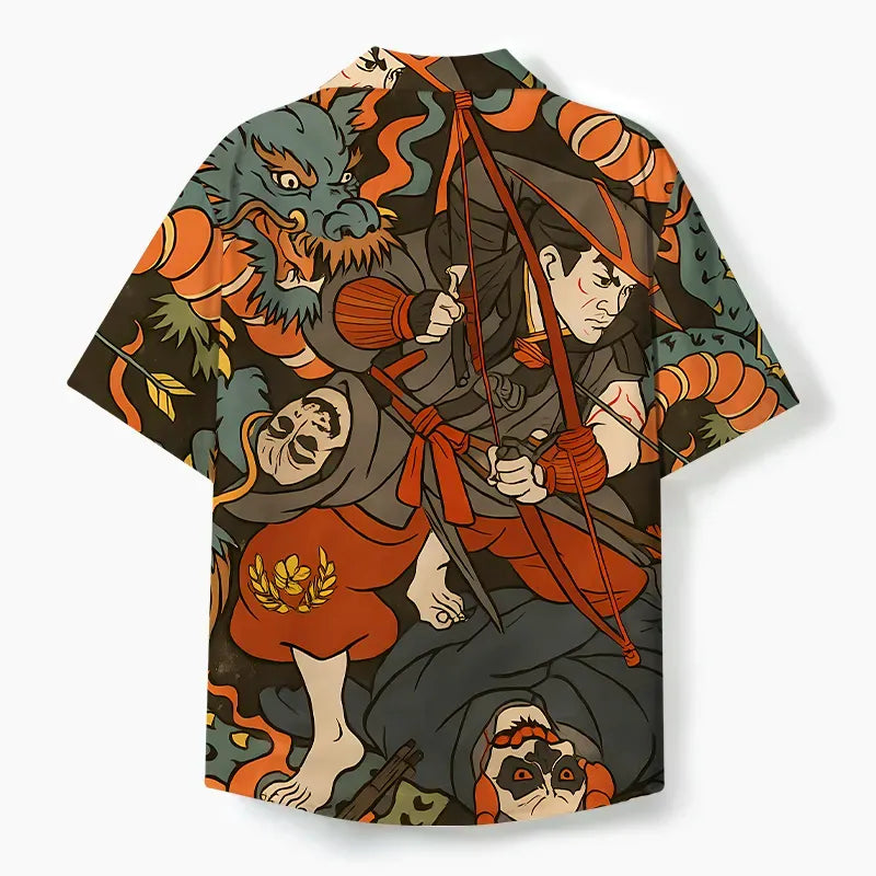 Japanese Samurai Cuban Collar Shirt for Men