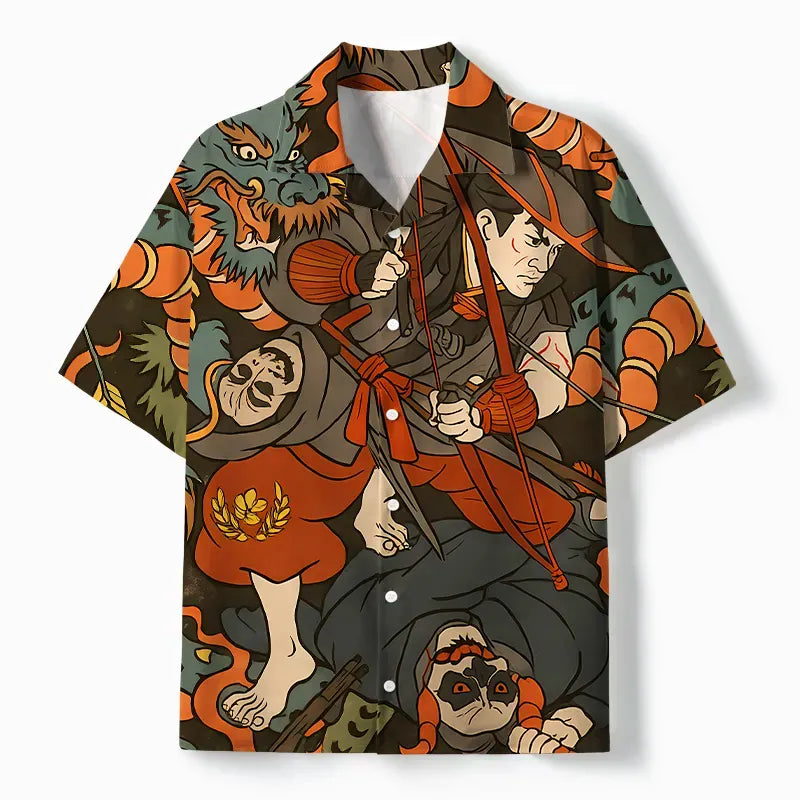 Japanese Samurai Cuban Collar Shirt for Men