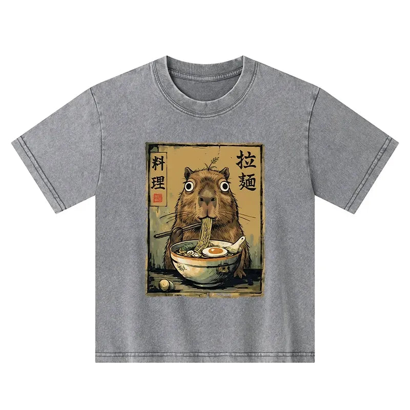 japanese style capybara ramen shirt for kids