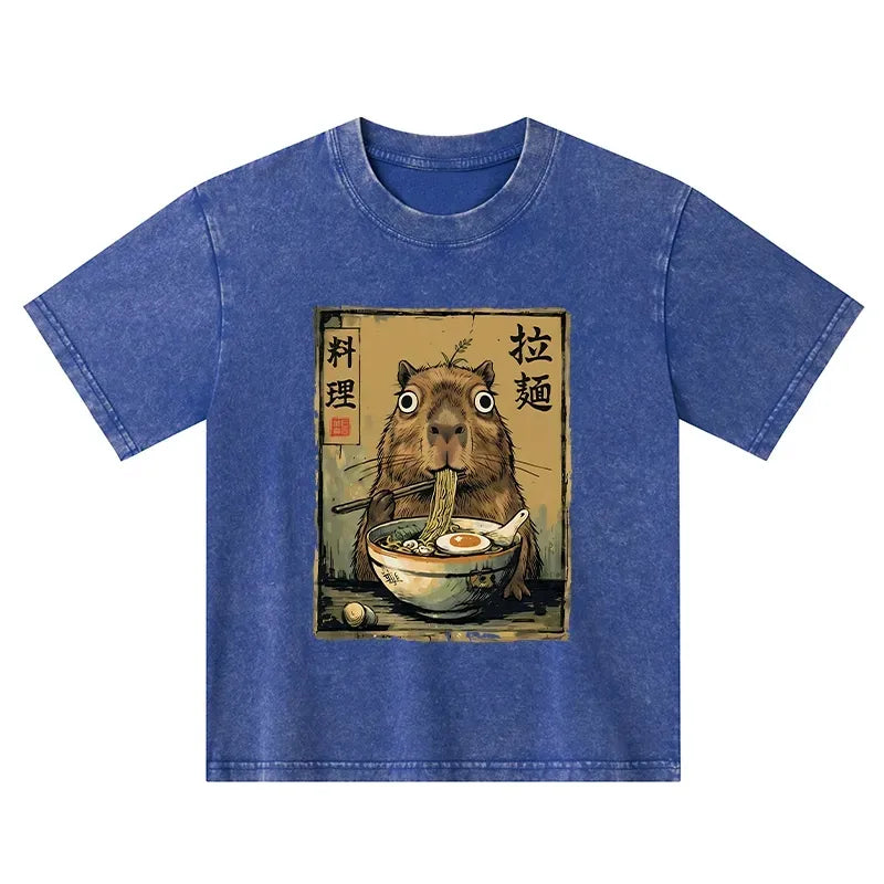 cute capybara eating ramen kids t-shirt