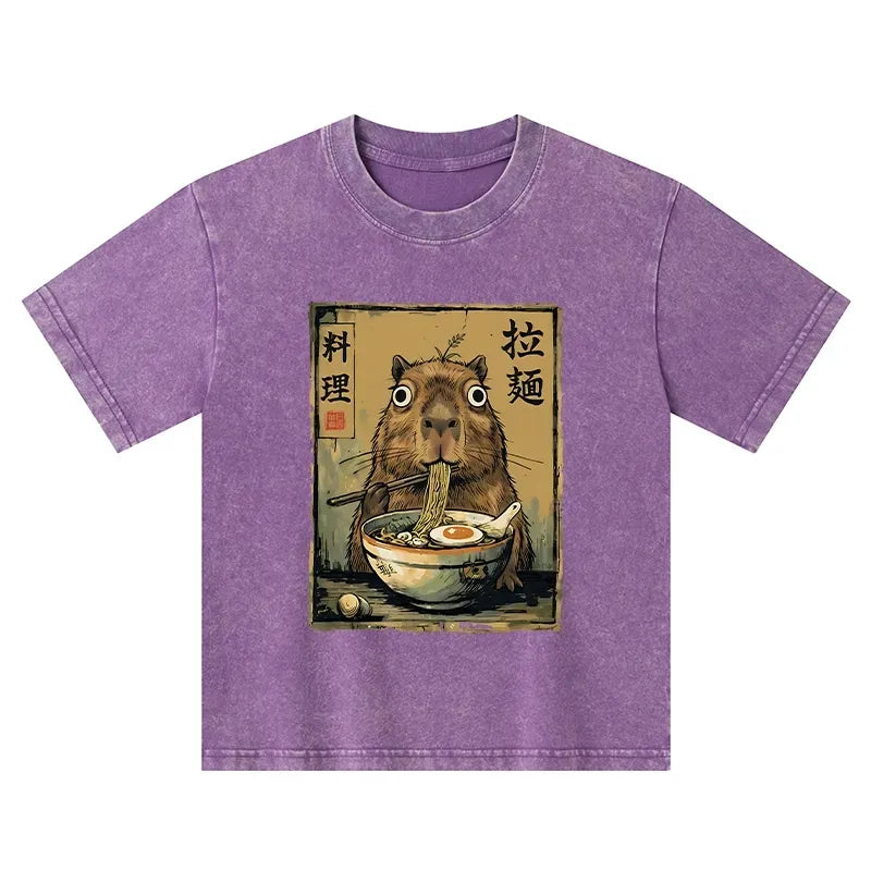cute capybara eating ramen kids t-shirt