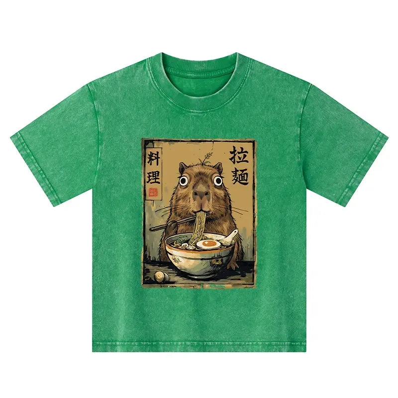 japanese style capybara ramen shirt for kids