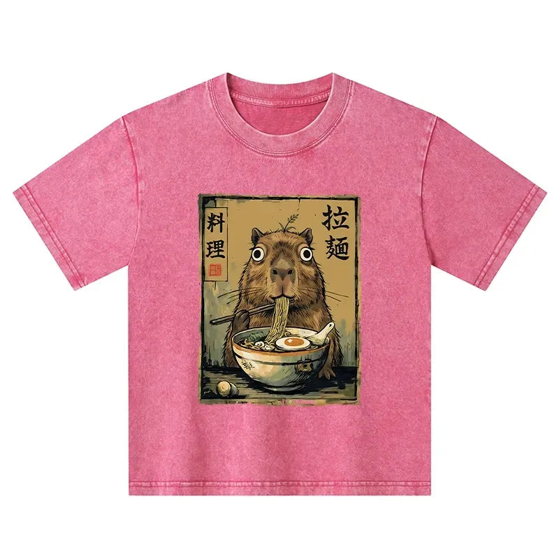 japanese style capybara ramen shirt for kids