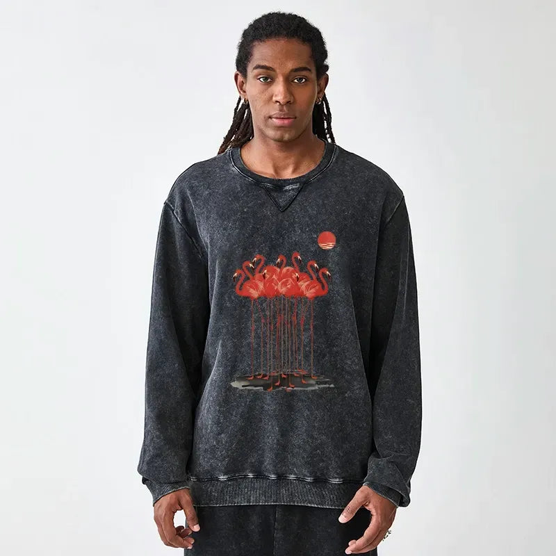 Kyoto-Lion Flamingos at Dusk Washed Terry Sweatshirt