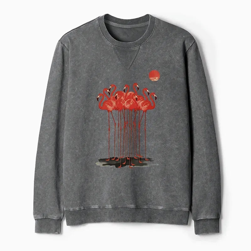 Kyoto-Lion Flamingos at Dusk Washed Terry Sweatshirt
