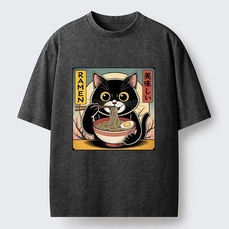 funny black cat ramen t-shirt