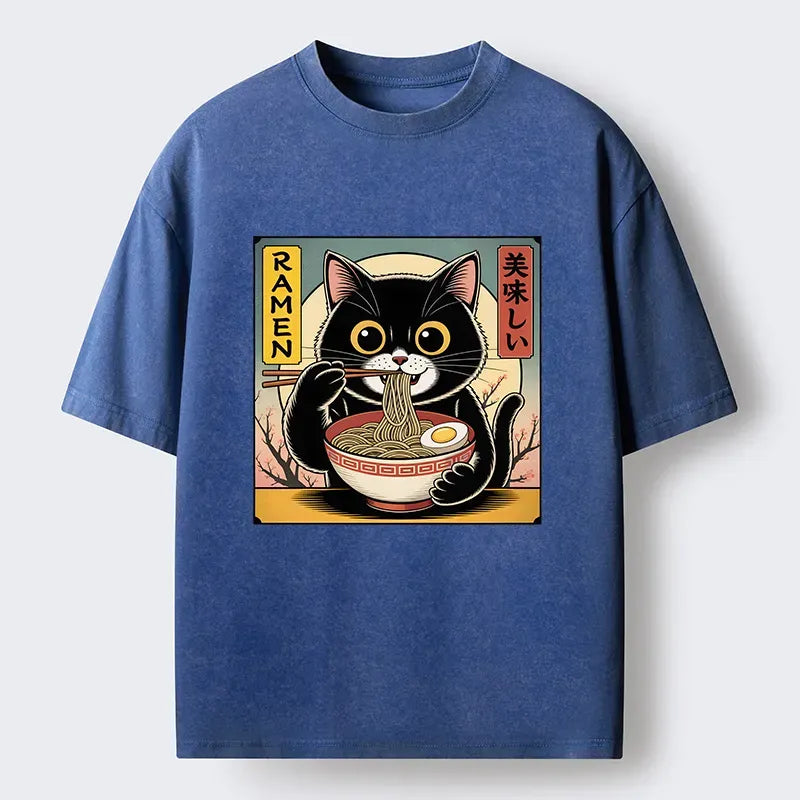 japanese cat eating ramen shirt