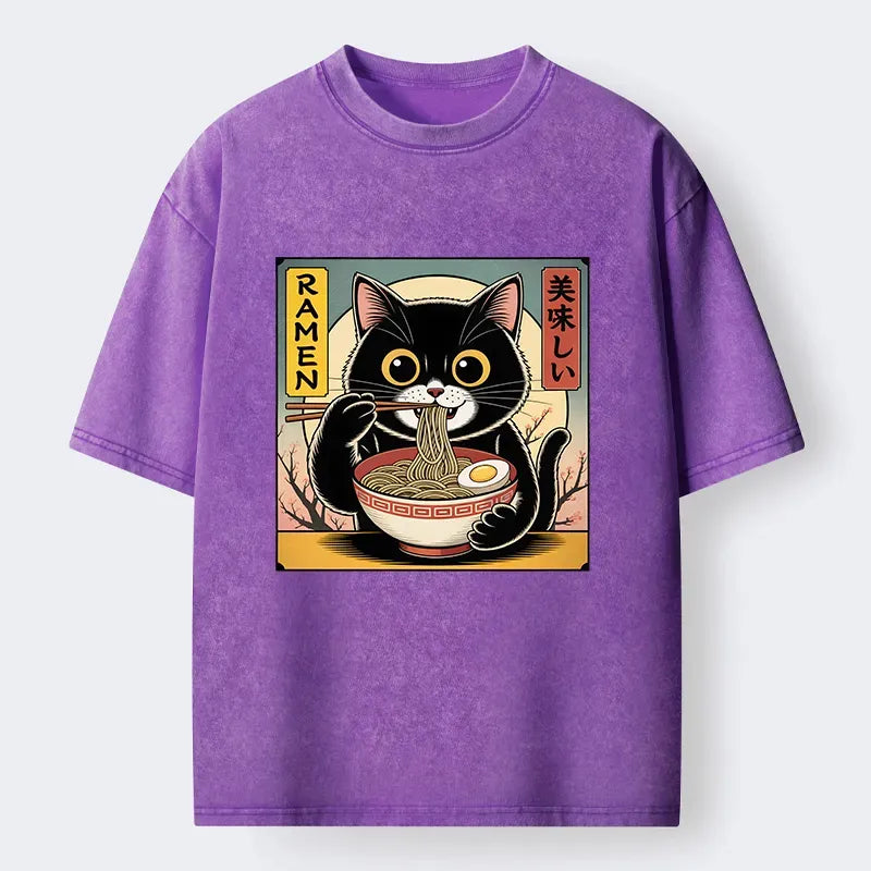 japanese cat eating ramen shirt