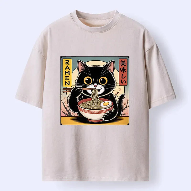 japanese cat eating ramen shirt