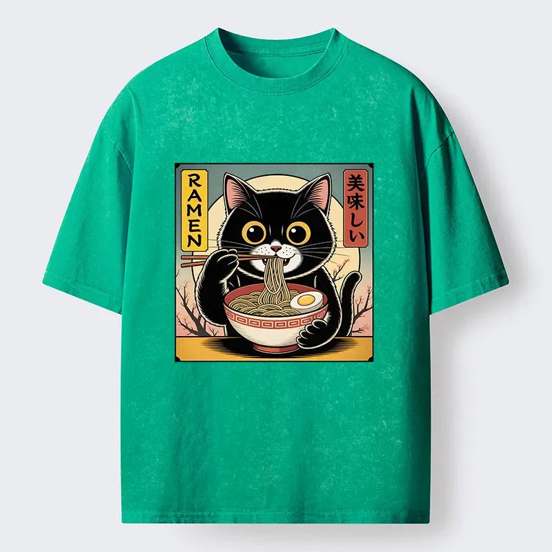 funny black cat ramen t-shirt