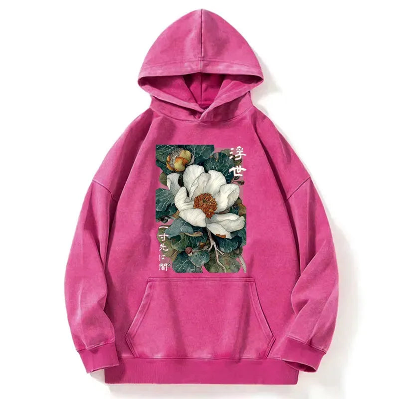 Kyoto-Lion Ukiyoe Magnolia Flower Poster Washed Hoodie