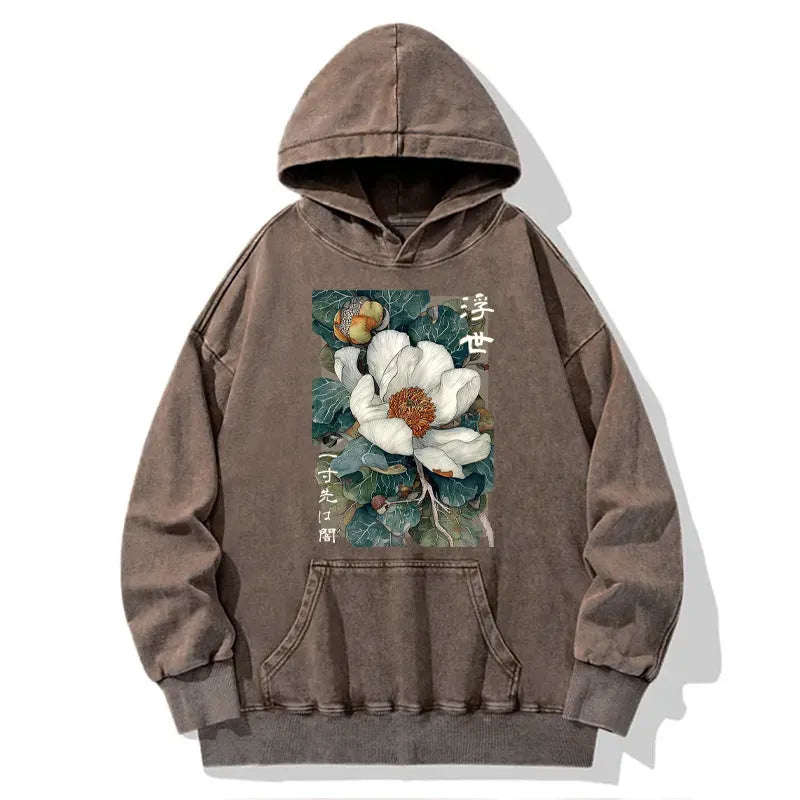 Kyoto-Lion Ukiyoe Magnolia Flower Poster Washed Hoodie