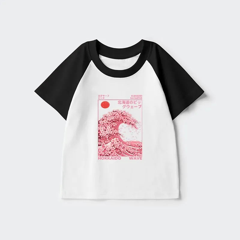 Kyoto-Lion Sakura Wave Kids Raglan T-shirt