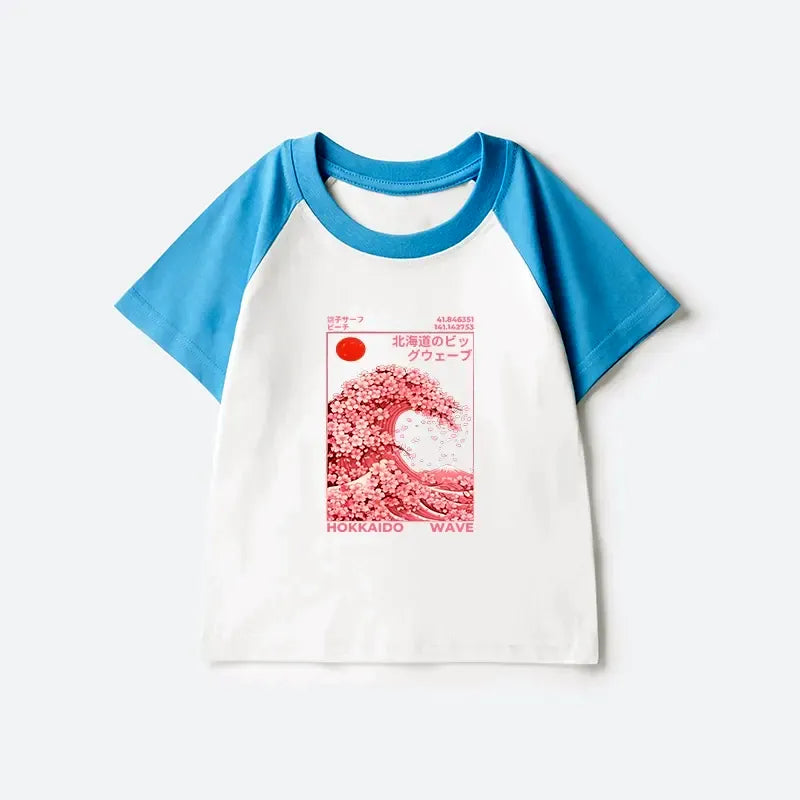 Kids Sakura Wave Raglan T-shirt Free Shipping