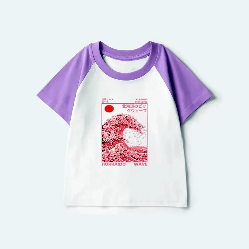 Kyoto-Lion Sakura Wave Kids Raglan T-shirt