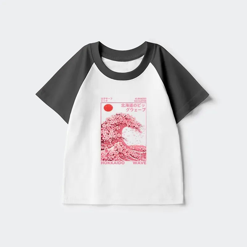 Kids Sakura Wave Raglan T-shirt Free Shipping