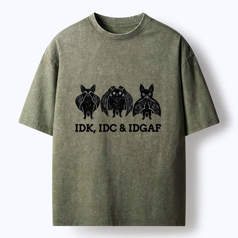 Kyoto-Lion Three Wise Bats Funny Meme Washed T-Shirt