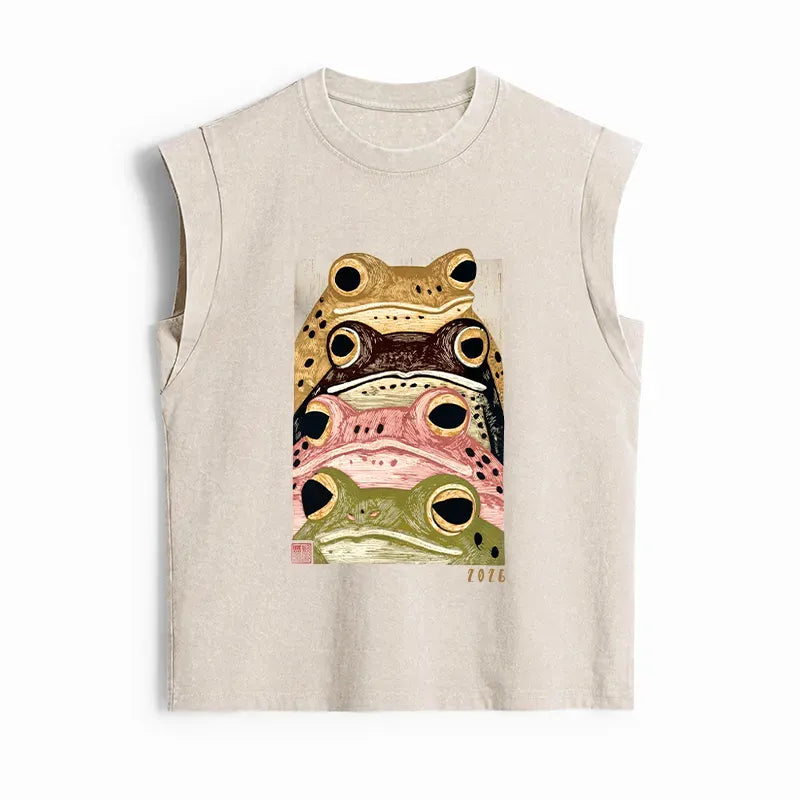 Japanese frog art tank top for women