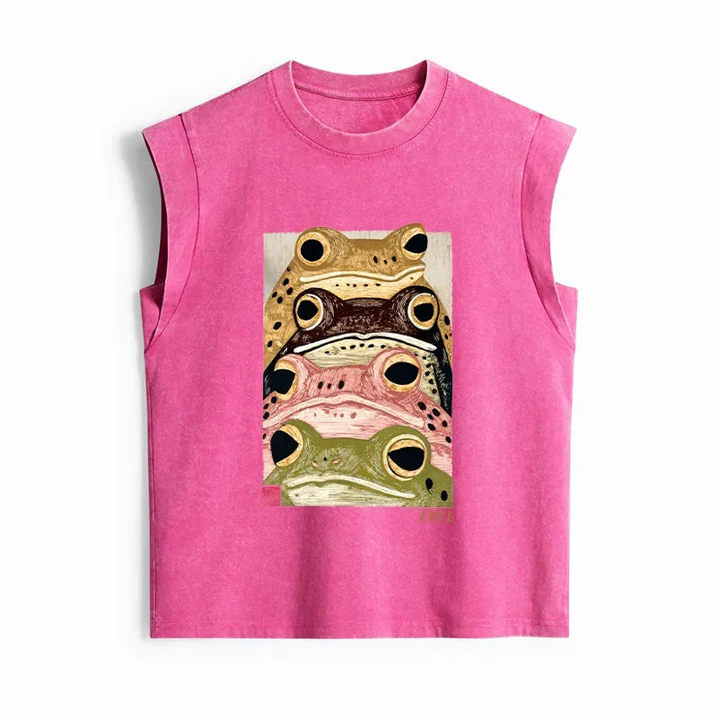 Japanese frog art tank top for women