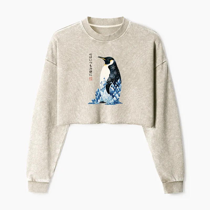 Kyoto-Lion Keep Calm Penguin Washed Crop Sweatshirt