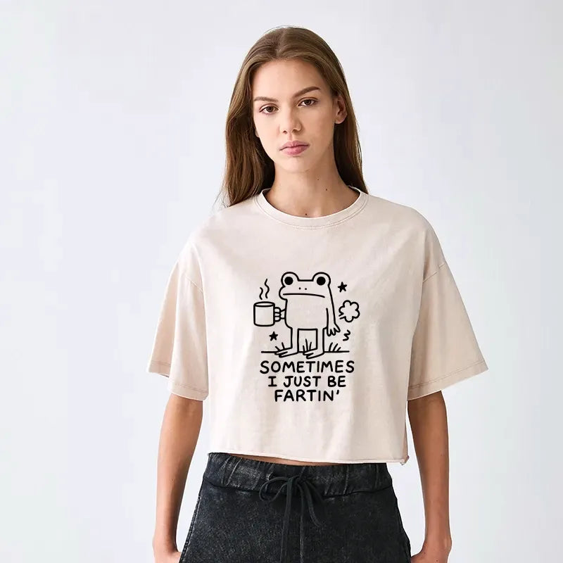 Kyoto-Lion Sometimes A Frog Just Needs To Fart Women's Washed Crop T-Shirt