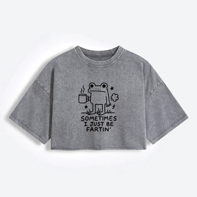 Kyoto-Lion Sometimes A Frog Just Needs To Fart Women's Washed Crop T-Shirt