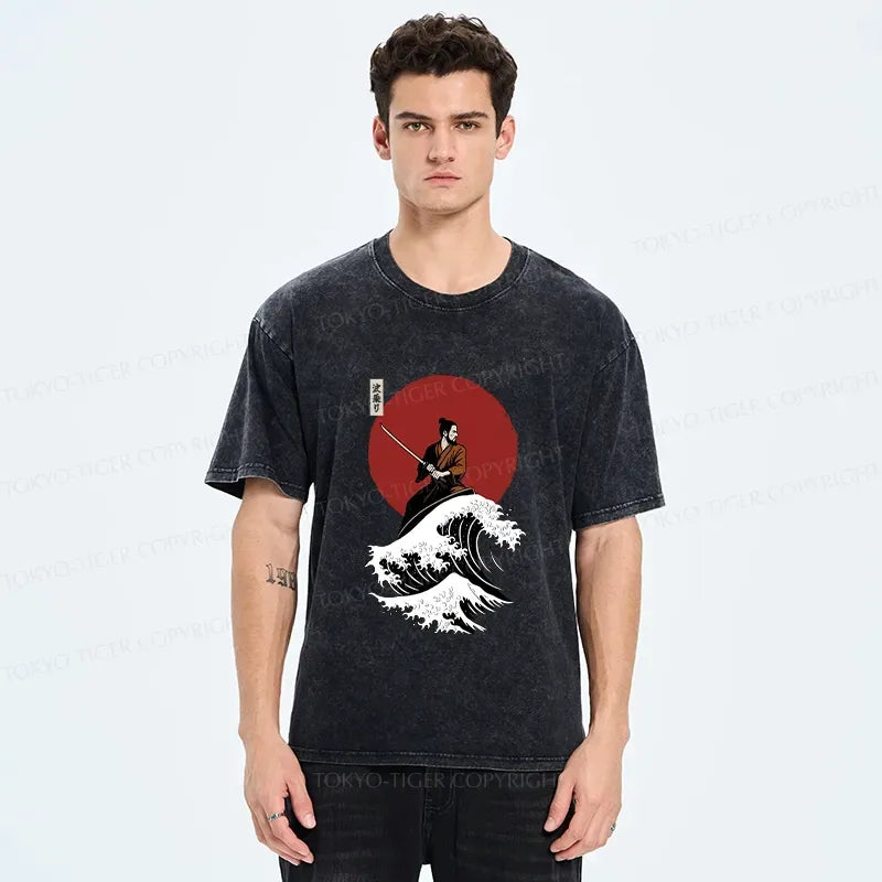 Japanese Samurai Washed T-Shirt for Daily Wear