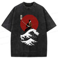 Kyoto-Lion Surfing Japanese Samurai Washed T-Shirt