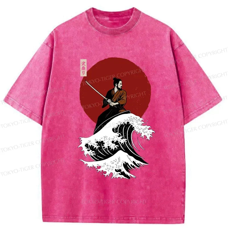 Japanese Samurai Washed T-Shirt for Daily Wear