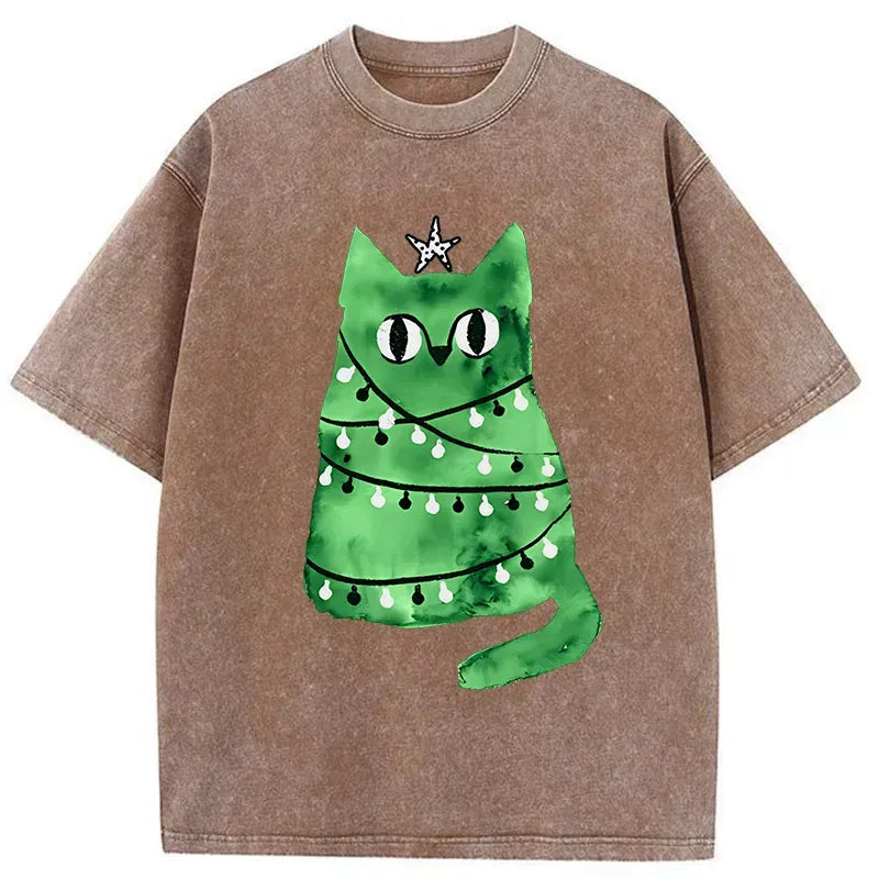 washed green cat tee for streetwear