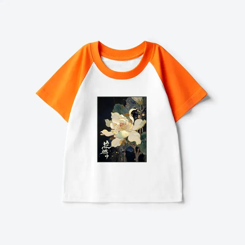 Kyoto-Lion Lotus Adorned With Golden Specks Kids Raglan T-shirt