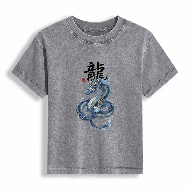 Kyoto-Lion Mythic Blue Dragon Women's Washed T-shirt