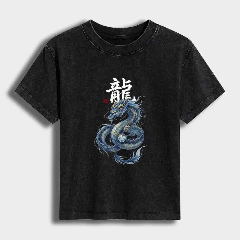 Vintage Washed Dragon T-shirt for Streetwear