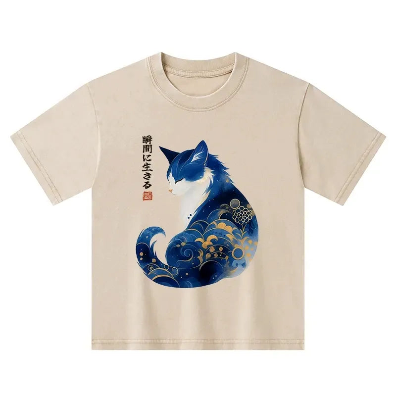 japanese retro cat t-shirt for kids