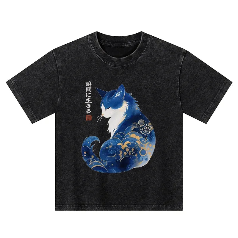 japanese retro cat t-shirt for kids