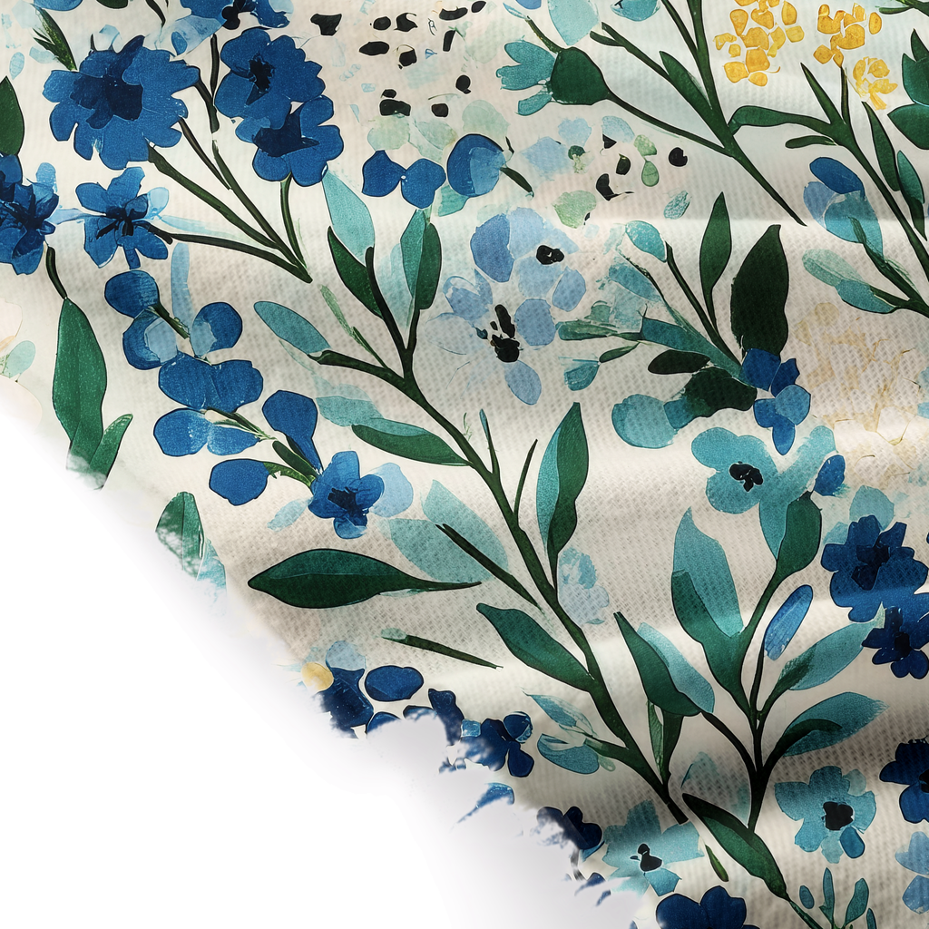 Kyoto-Lion Serenely Blue Flora Fringed Scarf