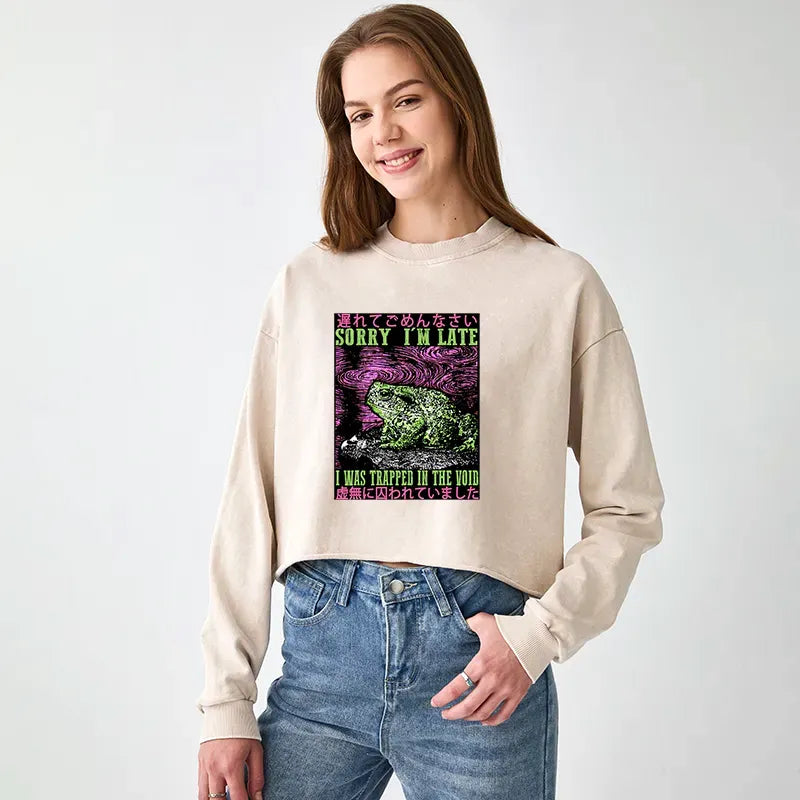 Washed Crop Sweatshirt for Daily Wear