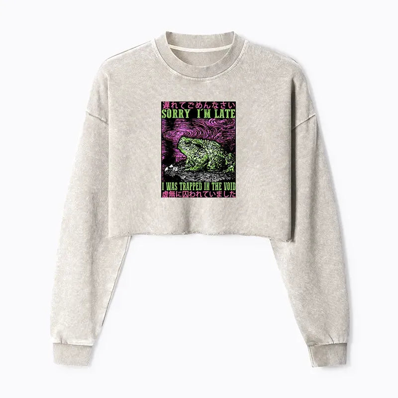 Washed Crop Sweatshirt for Daily Wear