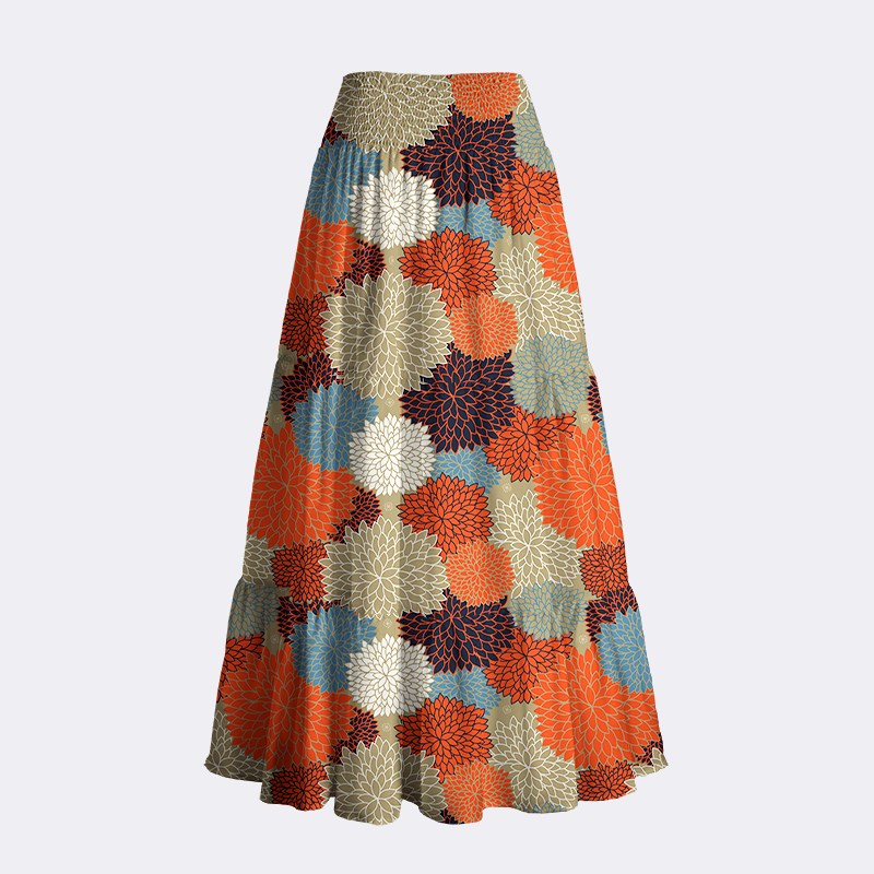 japanese vintage autumn flower maxi skirt