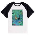japanese retro cat raglan t-shirt