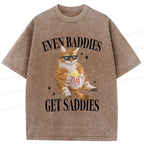 japanese washed cat t-shirt for vacation