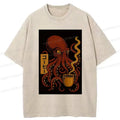 Kyoto-Lion Octopus Drinking Coffee Washed T-Shirt