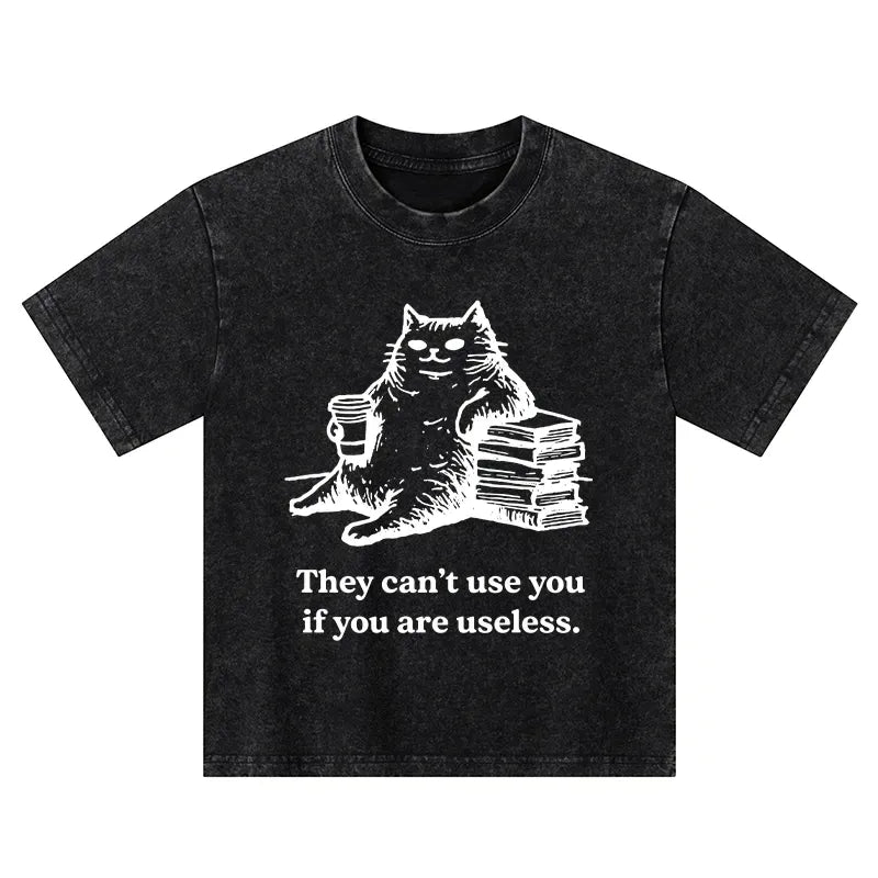 Funny Cat Proving Uselessness Kids Tee