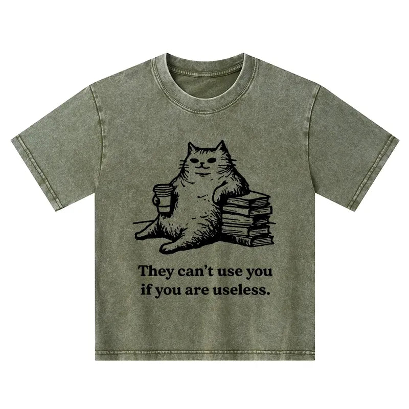 Kyoto-Lion Cat Proving Uselessness Is A Superpower Kids Washed T-Shirt
